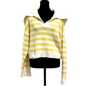 Sincerely Jules  Yellow & White Ribbed Striped drop shoulder sweater .